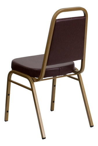Silla Apilable Trasera Trapezoidal Marco Marrón Vinilo Oro