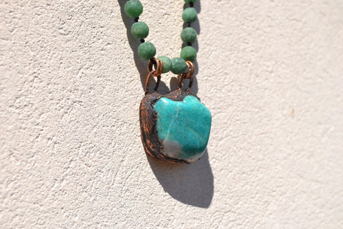 Imagen 2 de 8 de Collar Amazonita, Agata, Bronce, Joyeria Contemporanea, Cod1