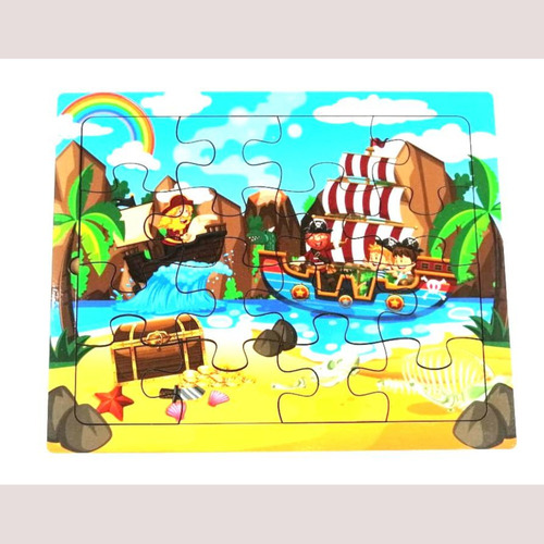 Rompecabezas Para Niños Isla Piratas Mdf 16 Piezas