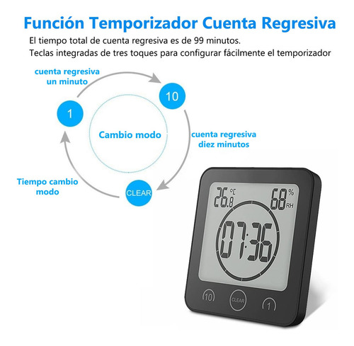 Reloj De Ducha Digital Cronómetro Impermeable Negro