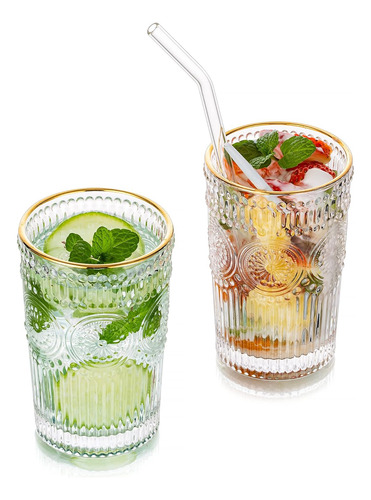 Juego De 2 Vasos De Agua De Cristal, Con Borde Dorado De 12