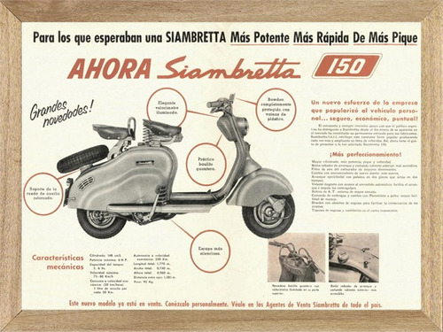 Siambretta 150 Moto, Cuadro, Poster, Publicidad       P250