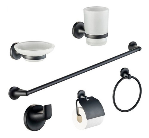 Set Accesorios Baño Ducha 6 Pzs.  Negro Vidrio D10