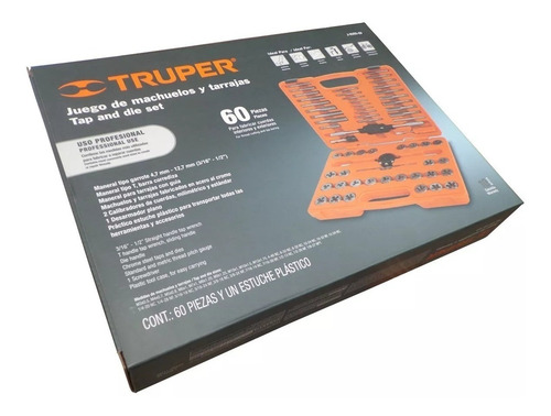 Juego Machos Y Terrajas Cojinetes 60 Piezas Truper Set Jmata