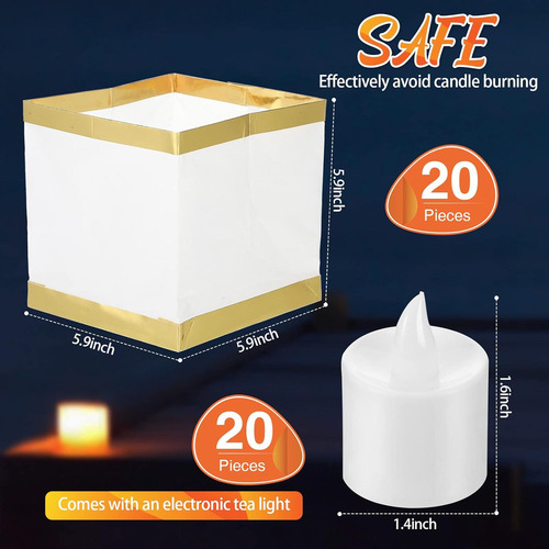 Pacote Com 20 Lanternas De Vela Flutuantes Ao Ar Livre Squar