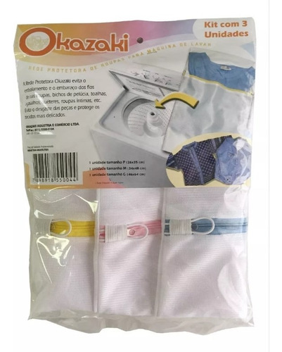 Kit 3 Sacos Lavar Roupa P M G Protetor Delicado Okazaki