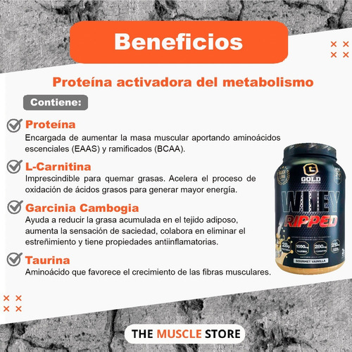 Imagen 3 de 7 de Whey Ripped Gold Nutrition Proteína Con Quemador De Grasa