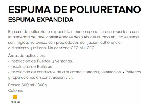 Imagen 2 de 7 de Espuma Expansiva Polyplas 500ml Espuma De Poliuretano Expans