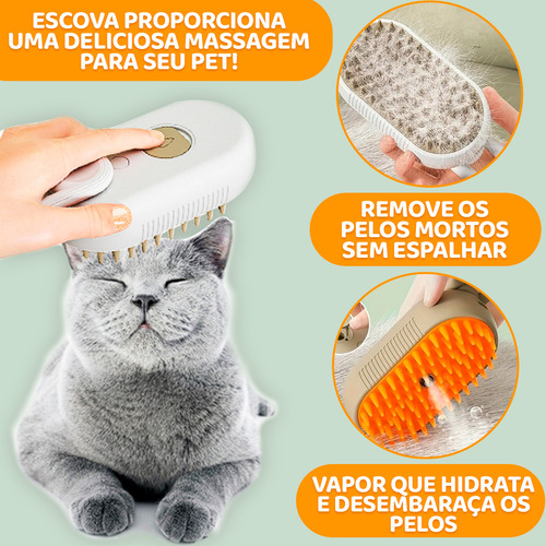 Escova A Vapor 3 Em 1 Pet Removedor Pelos Para Cães Gatos