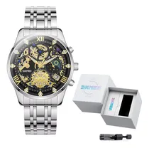 Comprar Skmei 7039 Reloj De Cuarzo Casual De Acero Impermeable Para Hombre Reloj Pulsera Color De Correa Plateado Color De Fondo Negro Reloj Analogico Relojes Para Hombre