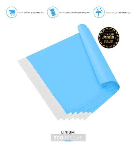 500 Bolsas Sobres Premium Ecommerce Paquetería 26x17 Color Azul