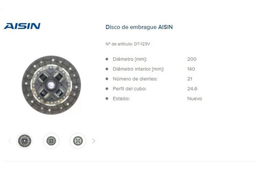 Imagen 2 de 2 de Plato Y Disco De Embragues Marca Aisim Original Kit Toyota