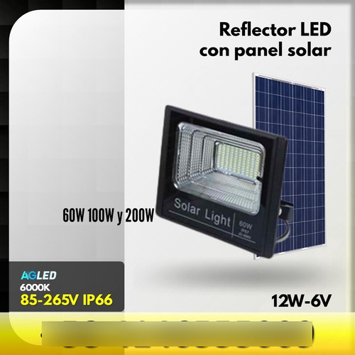 Reflector Led Con Panel Solar 100w 6000k 12w-6v Ip66