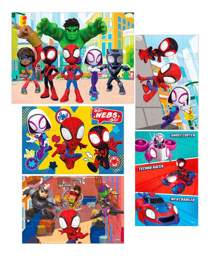Juego Rompecabezas 5 En 1 Para Niños Spidey De Madera 200pzs