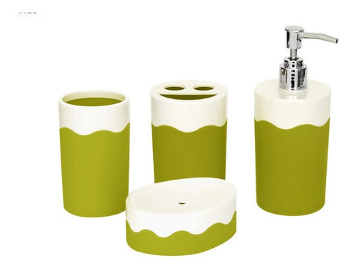 Set De Baño Con 4 Piezas Acabado Olas Verde Namaro Design