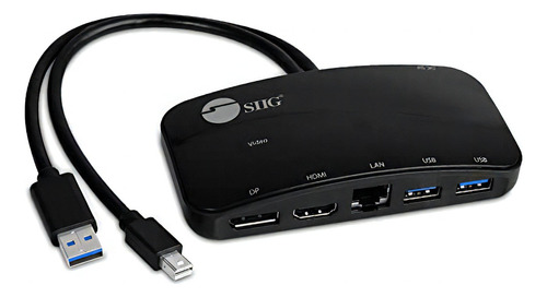 Siig Mini-dp Video Dock With Usb 3.0 Lan Hub (black) - Mini Displayport To Hdmi Or Displayport, 2-port Usb Hub With 1 Gigabit Ethernet Port For Macbooks, Surface Pros, And Dell/asus/lenovo/hp Laptops