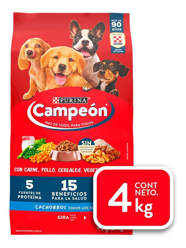 Purina Campeón Para Cachorros Todos Los Tamaños Carne Pollo 4kg