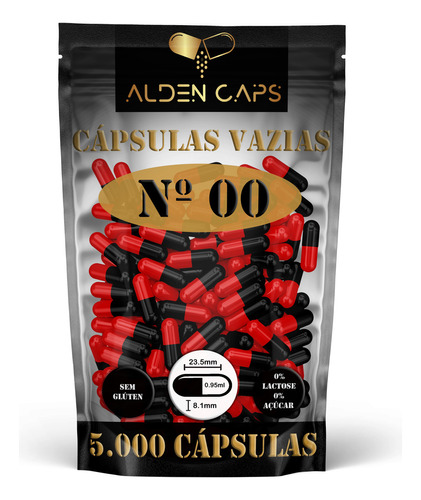 5.000 Cápsulas Vazias Vermelha E Preta Nº 00 (1000mg) Sabor Cor Vermelha E Preta