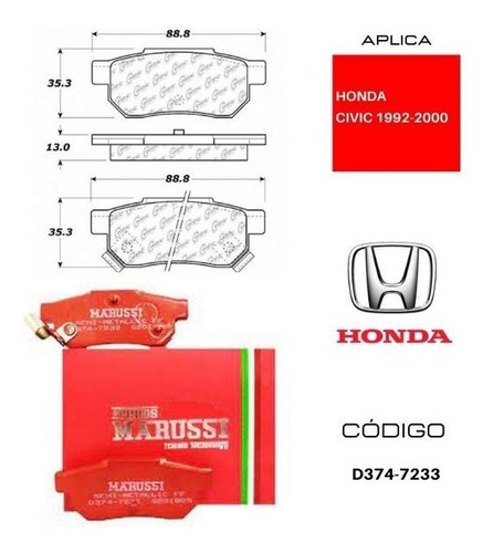 Pastillas Traseras Frenos Honda Civic 1992-2000