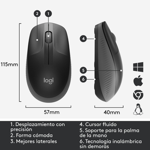 Mouse Inalámbrico Full Size / Confortable, Logitech M190