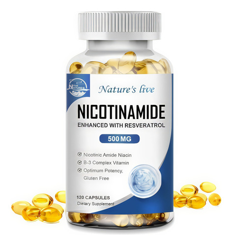 Nicotinamida 500mg + Resveratrol 120 Cápsulas Blandas
