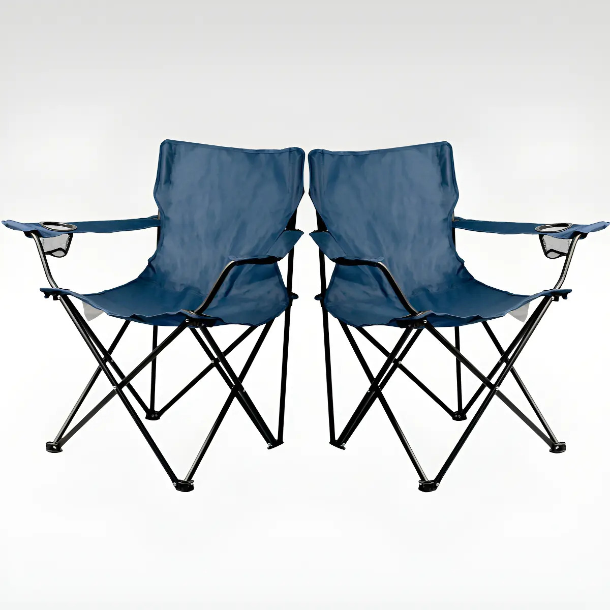 Silla Plegable Camping con Portavaso y Bolso Kit X 2 Azul Marino Somorini