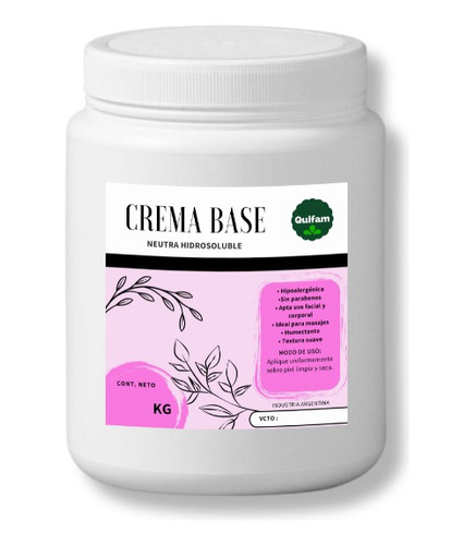 Crema Base Neutra Hidrosoluble X 500 Cc .calidad Premium