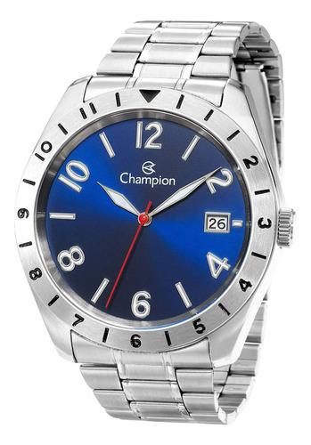 Relógio Champion Masculino Aço Prata Azul Original Garantia