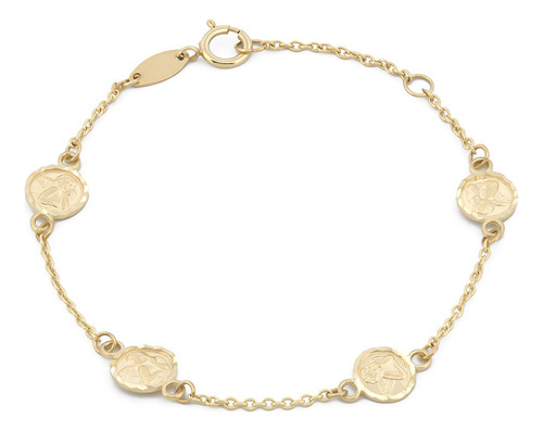 Pulsera Querubines Oro Sólido 14k 13.5 Cm