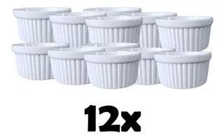 Kit Com 12 Ramekin Porcelana Branca 210ml Hotel Restaurante Cor Branco Canelado