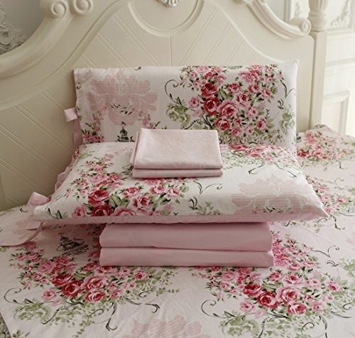 Fadfay Rose Floral Juego De Sábanas De Cama De 4 Piezas 100%