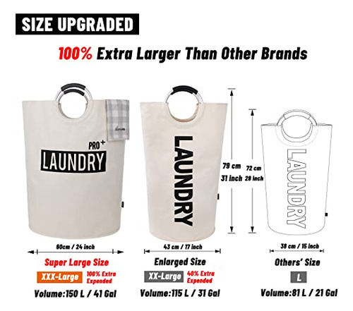 Cesta De Lavandería Grande 150 L Impermeable Plegable Beige