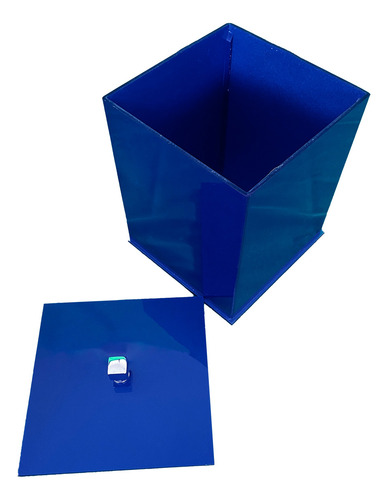 Lixeira Em Acrílico Quadrada Sem Strass Azul Decor Acrílicos