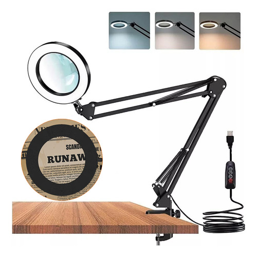 10x Luz De Lupa Led 3 Modos De Color Regulable Reparar Leer
