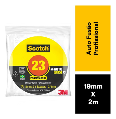 Fita Isolante Alta Fusão 19mm X 2m Scotch 23 3m Alta Tensão