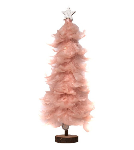 Árbol Navideño De Plumas Rosa/blanco Luz Led Navidad 46cm 