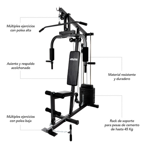 Home Gym Multifuncional Xtreme Force 45 Kg Con Poleas