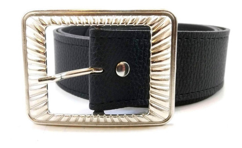 Imagen 6 de 9 de Cinturon Negro Mujer Eco Cuero Capreado Hebilla Niquel 39mm