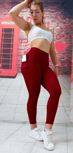 Leggins Colombianos Dama Lycra Deportivos Bolsa iPhone Moda