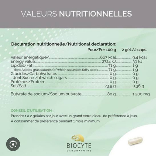 Butyrate, Acido Butirato Capsulas. Digestion Gsses Colon