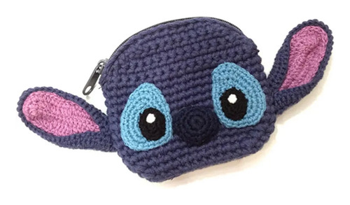 Monedero Stitch Tejido Crochet Amigurumi Azul Con Cierre