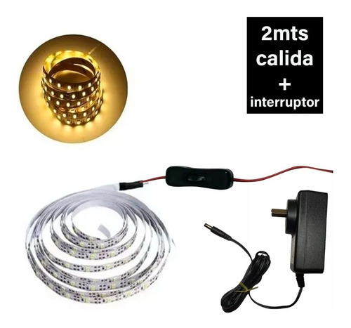 Kit Tira Led Calida 2 Mts + Interruptor + Fuente 220