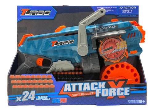 Pistola Turbo Attack Force 24 Dardos Tambor Descarga Rapida