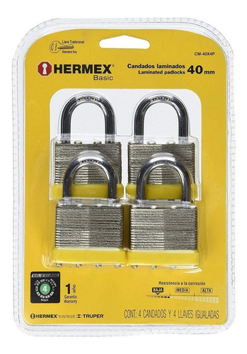 Juego De Candados Laminados Hermex Cm-40x4p 40mm