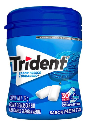 4 Pzas Goma De Mascar Trident Sin AzĂșcar Sabor A Menta 39 G