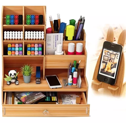  Organizador de escritorio de madera, cajón de madera, soporte  para lápices, fácil montaje, organizador multifuncional para escritorio,  oficina, hogar y escuela : Productos de Oficina
