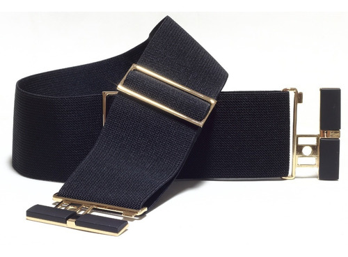 Imagem 3 de 3 de Cinto Feminino Elástico Preto Fivela Dourada Plus Size