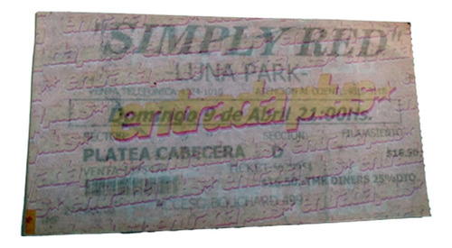 Entrada Recital Simply Red En Argentina - Año 2000