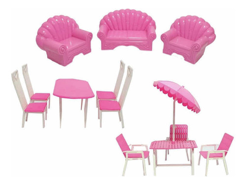 Pack De Living Comedor Terraza Para Casa De La Muñeca Barbie