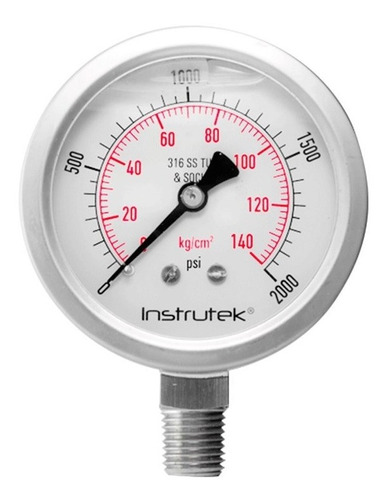 Manómetro Totalmente Inox Alta Presión 2.5 PLG, 2000 Psi